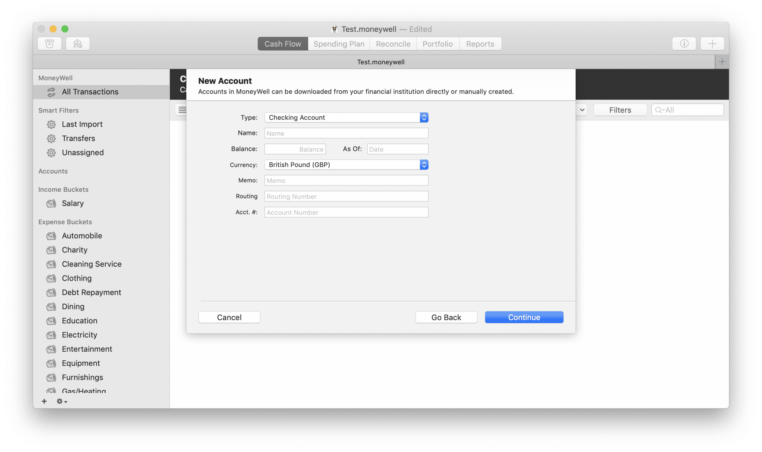 Moneywell Dashboard on Apple Computer