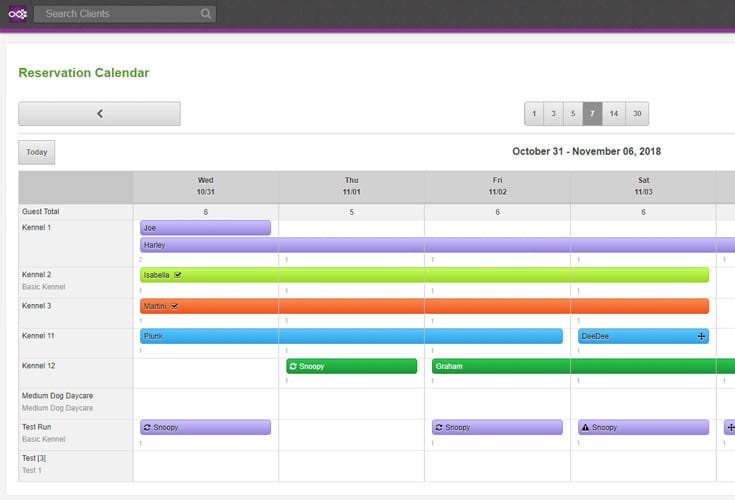 Pawfinity POS Kennel Boarding Calendar Dashboard