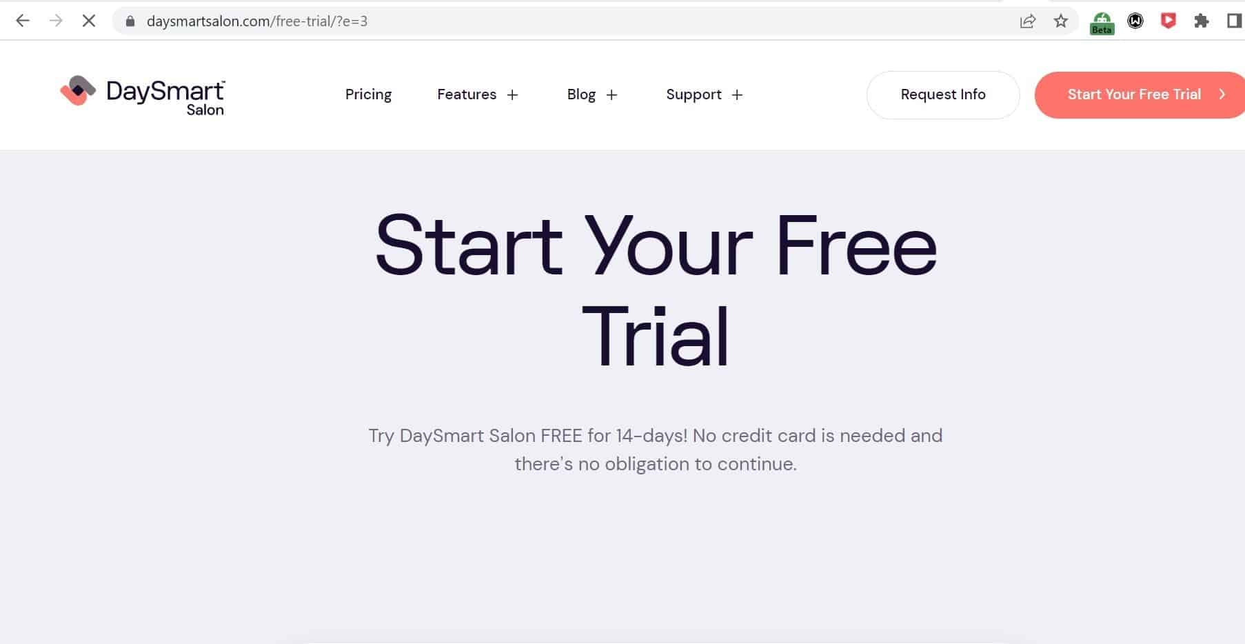 Daysmart Salon free trial screen