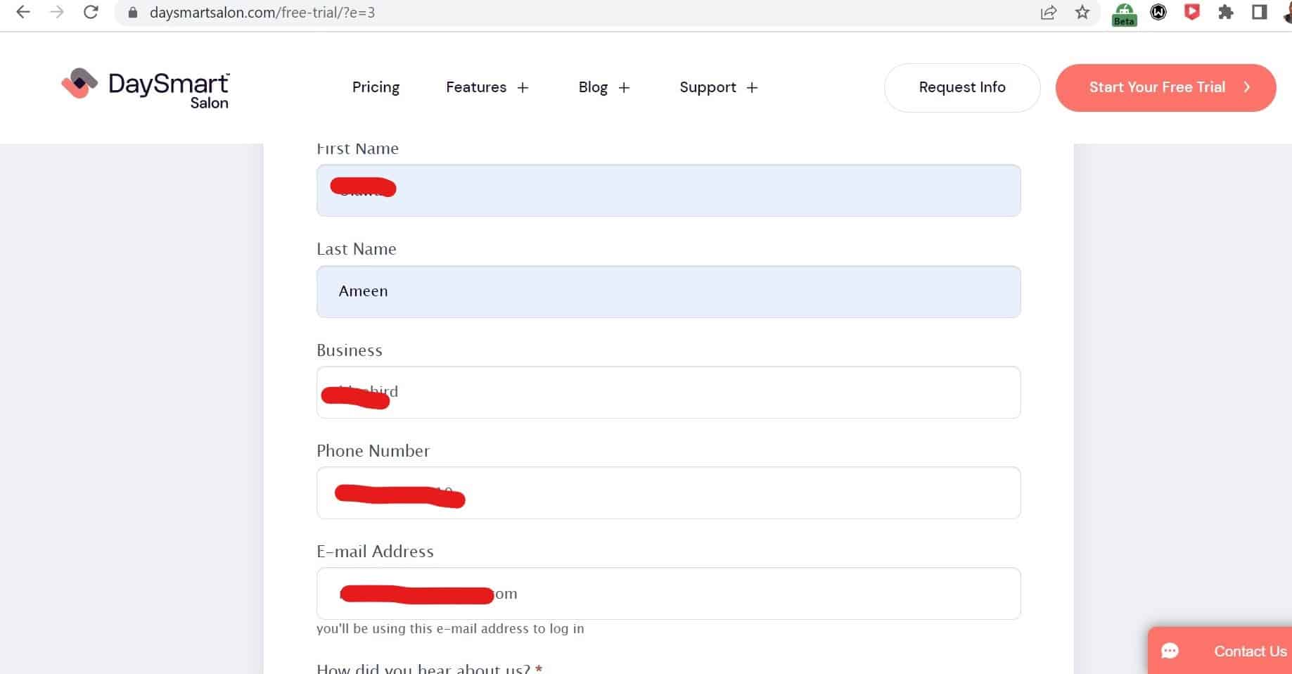 Daysmart Salon free trial request form 