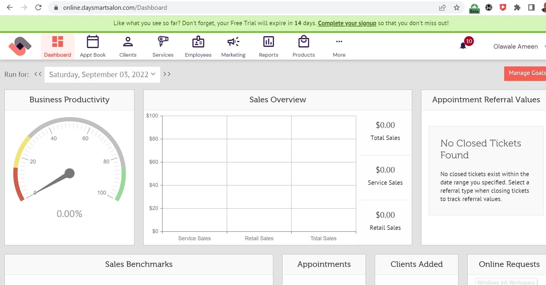 daysmart salon point of sale dashboard