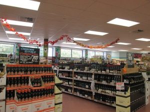 the inside of a liquor store