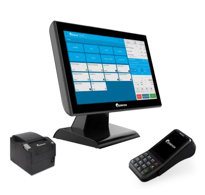 Epos Now system terminal stand, card reader, and printer