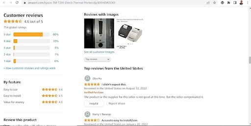 Review of Epson TM-T20II on Amazon 