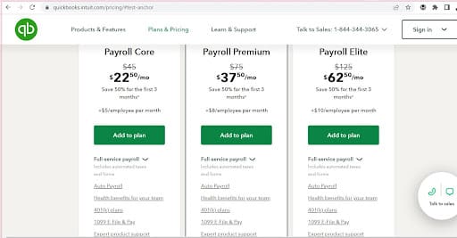 comparison of QuickBooks payroll packcages