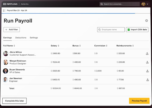 Rippling Payroll Dashboard