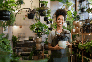 african american woman in her plant shop
