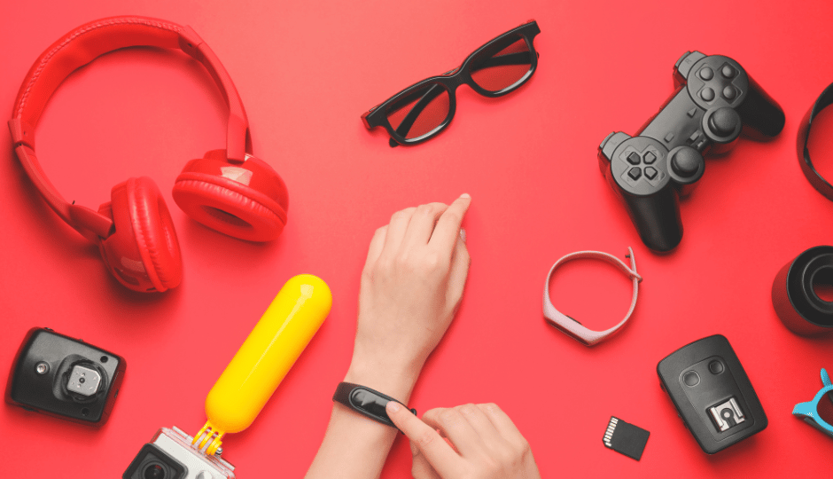 a stock photo of an array of electronic gadgets