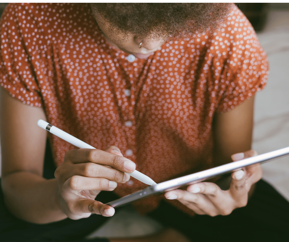 a woman working on writing her ebook